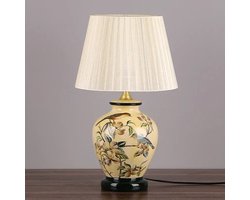 Fine Asianliving Chinese Tafellamp Porselein Geel Vogels Handgemaakt - Quinn D30xH48cm