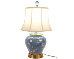 Fine Asianliving Chinese Tafellamp Porselein Handgeschilderd Blauw Blossoms D35xH53cm