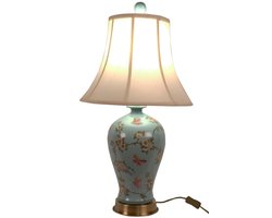 Fine Asianliving Chinese Tafellamp Porselein Handgeschilderd Turquoise