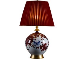 Fine Asianliving Chinese Tafellamp Porselein met Lampenkap Rode Bloemen D40xH61cm