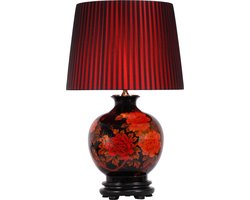 Fine Asianliving Chinese Tafellamp Porselein Rode Pioenen Zwart