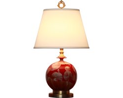 Fine Asianliving Chinese Tafellamp Porselein Rood Goud Gingko Bladeren Handgemaakt D21xH60cm