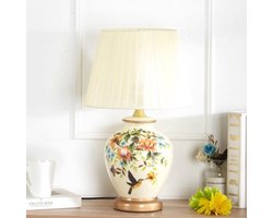 Fine Asianliving Chinese Tafellamp Porselein Wit Kolibrie Handgemaakt - Corinne D30xH48cm