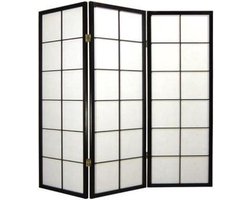 Fine Asianliving Japanese Room Divider L135cmxH130cm Shoji Rice Paper Black 3 Panel
