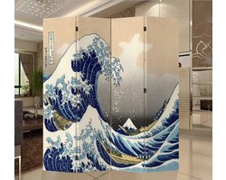 Fine Asianliving Japans Kamerscherm Oosters Scheidingswand B160xH180cm 4 Panelen Kanagawa Nami