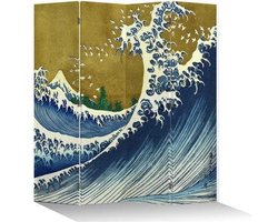 Fine Asianliving Japans Kamerscherm Oosters Scheidingswand B160xH180cm 4 Panelen Kanagawa Nami Goud