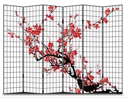 Fine Asianliving Japans Kamerscherm Scheidingswand B240xH180cm 6 Panelen Kersenbloesems Zwart