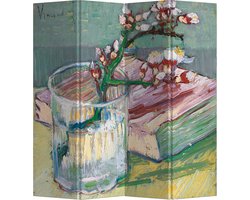 Fine Asianliving Kamerscherm Scheidingswand B160xH180cm 4 Panelen Bloeiende Amandeltak in een Glas met een Boek 1888 van Gogh