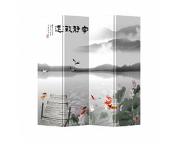 Fine Asianliving Kamerscherm Scheidingswand B160xH180cm 4 Panelen Meer Koi Canvas Dubbelzijdig