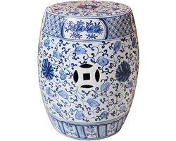 Fine Asianliving Keramische Kruk Blauw Wit Chinese Lotus Handgschilderd D33xH45cm Keramiek Bijzettafel Porselein Stoel Tuinkruk