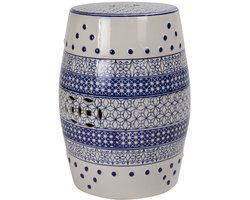 Fine Asianliving Keramische Kruk Blauw Wit Geo Dots Handgemaakt D33xH46cm Keramiek Bijzettafel Porselein Stoel Tuinkruk