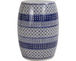Fine Asianliving Keramische Kruk Blauw Wit Geo Patronen Handgemaakt D33xH46cm Keramiek Bijzettafel Porselein Stoel Tuinkruk