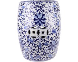 Fine Asianliving Keramische Kruk Blauw Wit Lotus Handgeschilderd D33xH44cm Keramiek Bijzettafel Porselein Stoel Tuinkruk
