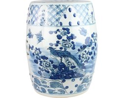 Fine Asianliving Keramische Kruk Blauw Wit Phoenix Handgeschilderd D33xH45cm Keramiek Bijzettafel Porselein Stoel Tuinkruk