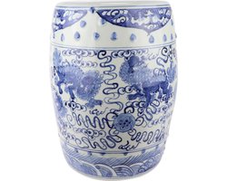 Fine Asianliving Keramische Kruk Chinese Qilin Blauw Wit Handgeschilderd D33xH45cm Keramiek Bijzettafel Porselein Stoel Tuinkruk