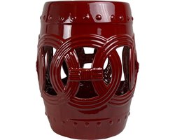Fine Asianliving Keramische Kruk Coin Bordeaux Rood Handgemaakt D34xH45cm Keramiek Bijzettafel Porselein Stoel Tuinkruk