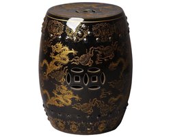 Fine Asianliving Keramische Kruk Draak Zwart Handgemaakt Porselein B33xH45cm Keramiek Bijzettafel Porselein Stoel Tuinkruk