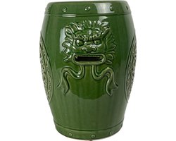 Fine Asianliving Keramische Kruk Draken Bos Groen Handgemaakt D34xH46cm Keramiek Bijzettafel Porselein Stoel Tuinkruk