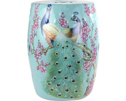 Fine Asianliving Keramische Kruk Pauw Blauw Handgemaakt Porselein B33xH45cm Keramiek Bijzettafel Porselein Stoel Tuinkruk