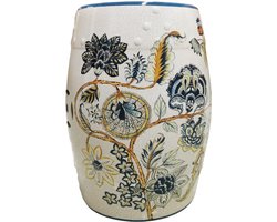 Fine Asianliving Keramische Kruk Vintage Botanic Handgemaakt - Acacia D30xH45cm Keramiek Bijzettafel Porselein Stoel Tuinkruk