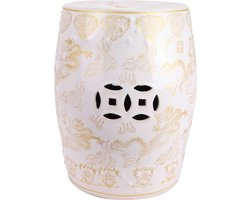 Fine Asianliving Keramische Kruk Wit Draak Handgemaakt D33xH44cm Keramiek Bijzettafel Porselein Stoel Tuinkruk