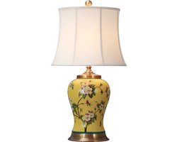 Fine Asianliving Oosterse Tafellamp Porselein Handgeschilderd Geel met Kap