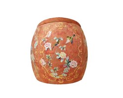 Fine Asianliving Opbergpoef Gestoffeerd Rood Vogels Handgemaakt D46xH46cm Chinese Meubels Oosterse Kast