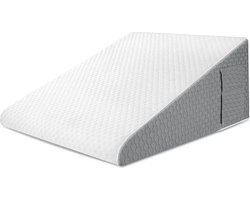 FineandFair - Driehoekig 5-in-1 Wigkussen - Rugkussen - Rugsteun - Memorie Foam - Leeskussen Voor In Bed - Wit/Grijs