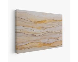 FineArtia - Abstracte berggolven in beige - Canvas Schilderij - 60 x 40 cm - Woonkamer Decoratie - Bruin;Creme - Slaapkamer Schilderij - Wanddecoratie