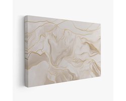 FineArtia - Minimalistisch marmeren beige abstract - Canvas Schilderij - 60 x 40 cm - Woonkamer Decoratie - Creme;Grijs;Wit - Slaapkamer Schilderij - Wanddecoratie