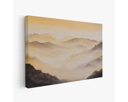FineArtia - Mysterieus berglandschap in nevel - Canvas Schilderij - 120 x 80 cm - Woonkamer Decoratie - Bruin;Creme - Slaapkamer Schilderij - Wanddecoratie