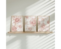 FineArtia - Pastel Roze Watercolor Madeliefjes - Speels & Stijlvol - Poster Set - 3 stuks - 20-x-30-cm - Meisjeskamer - Babykamer - Babyshower Cadeau - Wanddecoratie - Kinderkamer decoratie - Muurdecoratie - Kinderposter - Zonder Lijst