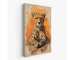 FineArtia - Rustende jachtluipaard op rots - Canvas Schilderij - 100 x 150 cm - Woonkamer Decoratie - Bruin;Oranje - Slaapkamer Schilderij - Wanddecoratie