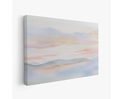 FineArtia - Rustig berglandschap in waterverf - Canvas Schilderij - 120 x 80 cm - Woonkamer Decoratie - Creme;Wit - Slaapkamer Schilderij - Wanddecoratie