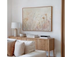 FineArtia - Rustig bloemenveld in pastel - Canvas Schilderij - 150 x 100 cm - Woonkamer Decoratie - Bruin;Creme;Wit - Slaapkamer Schilderij - Wanddecoratie