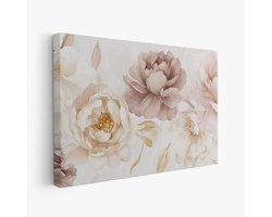 FineArtia - Rustige perzige bloemenpracht - Canvas Schilderij - 150 x 100 cm - Woonkamer Decoratie - Bruin;Rosegoud;Roze - Slaapkamer Schilderij - Wanddecoratie