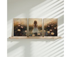 FineArtia - Zacht Dromen: Meisje in Bloemenveld bij Vondel - Poster Set - 3 stuks - 30 x 40 cm - Meisjeskamer - Kinderposter - Babykamer - Babyshower Cadeau - Wanddecoratie - Kinderkamer decoratie - Muurdecoratie - Zonder Lijst