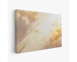 FineArtia - Zonnestralen door gouden wolken - Canvas Schilderij - 120 x 80 cm - Woonkamer Decoratie - Beige;Creme - Slaapkamer Schilderij - Wanddecoratie