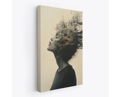 FineArtia - Zwart-wit droomportret met wind - Canvas Schilderij - 100 x 150 cm - Woonkamer Decoratie - Blauw;Bruin;Zwart - Slaapkamer Schilderij - Wanddecoratie