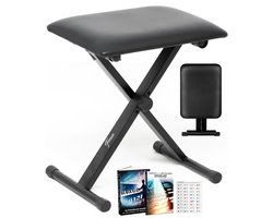 Finesse Pianokruk - Inklapbaar - in Hoogte Verstelbaar - met Kussen - Pianobank - Pianostoel - Zwart