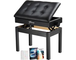Finesse Premium Pianobank - Hoogte Verstelbaar - met Opbergruimte - Zacht Kussen - Pianokruk - Pianostoel - Zwart