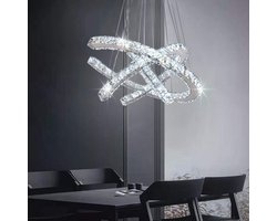 Finktonglan Moderne kristallen kroonluchter 3C bel lederen hanglamp verstelbare roestvrijstalen plafondlamp voor woonkamer eetkamer slaapkamer koel wit