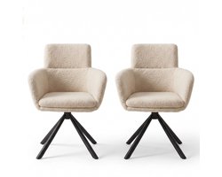 Fino Modo Eetkamerstoel - Vero Crema - Teddy Stof - Wit – Set van 2- Set van 4 - Set van 6 | Eetkamerstoel met Rugleuning | Zwart Metalen Frame | Woonkamer Stoel