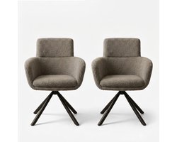 Fino Modo Eetkamerstoel - Vero Noce - Teddy Stof - Antracietgrijs – Set van 2 - Set van 4 - Set van 6 | Eetkamerstoel met Rugleuning | Zwart Metalen Frame | Woonkamer Stoel