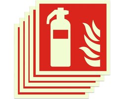 Fire Extinguisher Sign 5 Pieces 15 x 15 cm Fire Extinguisher Stickers, Dark Luminous Wall Tattoo Fire Extinguisher, Stair Tunnel Fire Extinguisher Sign Light Up