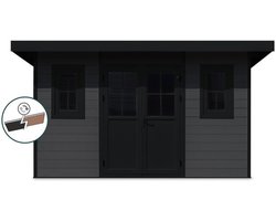 FIRENZE composiet tuinhuis B 386cm x D 292cm hellend dak aluminium RAL 9005 zwart