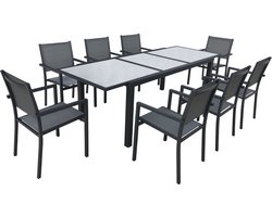FIRENZE grijs textilene uittrekbare tuinset 8 zitplaatsen - aluminium antraciet