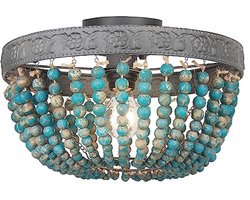 FIRVRE natuurlijke houten kralen kroonluchter Boheemse vintage rustieke Boho plafondlamp boerderij E27 licht voor eetkamer slaapkamer hal trap keuken eiland portiek (Blauw-1)