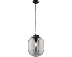 Fischer & Honsel - Hanglamp Regi - 1x E27 max. 40 W (excl. lichtbron) - Ø 18cm - hoogte 140cm - Zwart Mat Metaal - Rookglas