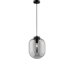 Fischer & Honsel - Hanglamp Regi - 1x E27 max. 40 W (excl. lichtbron) - Ø 24 cm - hoogte 140cm - Mat Zwart Metaal - Rookglas
